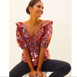 Anthropologie NWT Maeve Ruffled Tie-Front Blouse Size SP.